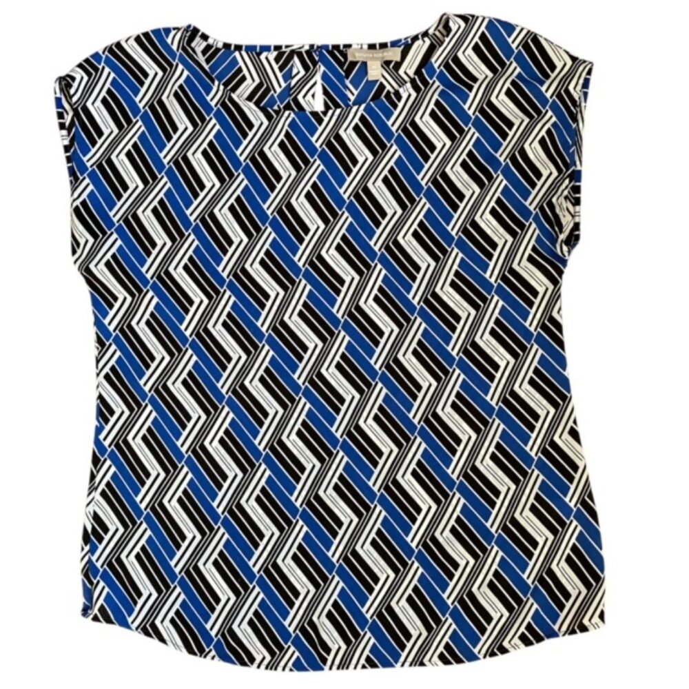 Banana Republic Black white and blue geometric print blouse M